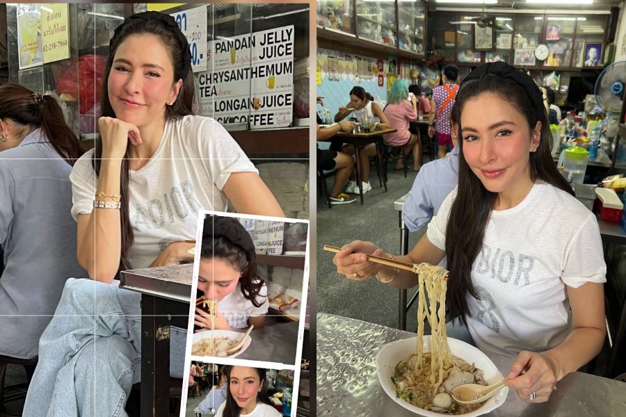 ออร่าสวยฟาด! “ริต้า ศรีริต้า” ลุคส์กินก๋วยเตี๋ยวร้านโปรดเสื้อยืดกางเกงยีน