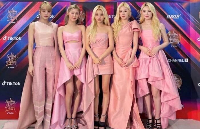 ชุดชมพูหวาน  (G)I-DLE เกิร์ลกรุ๊ปชื่อดังจากเกาหลี ร่วมเดินพรมแดงในชุดผ้าไทย ฝีมือดีไซเนอร์ไทย “Asava”